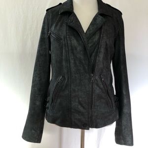 REBECCA TAYLOR Leather Zip-Front Moto Biker Jacket, Metallic Gunmetal, 6